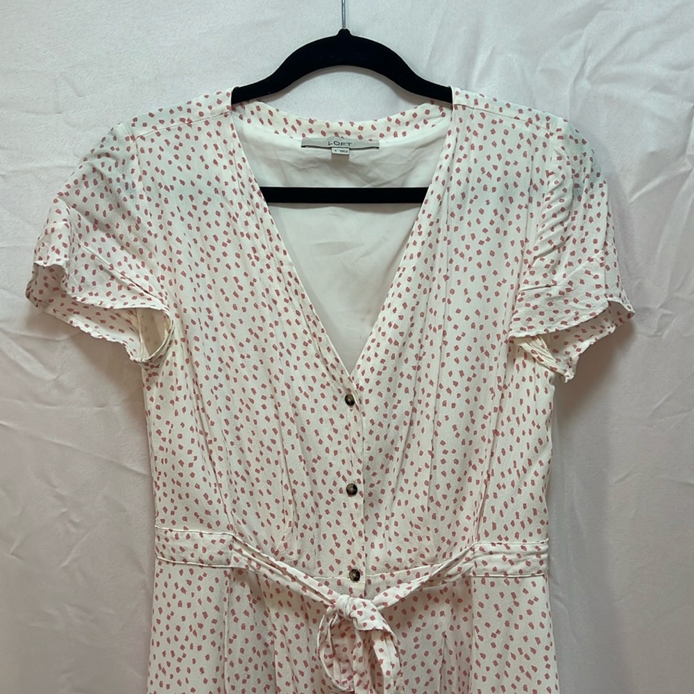 LOFT Pink & White Midi Dress